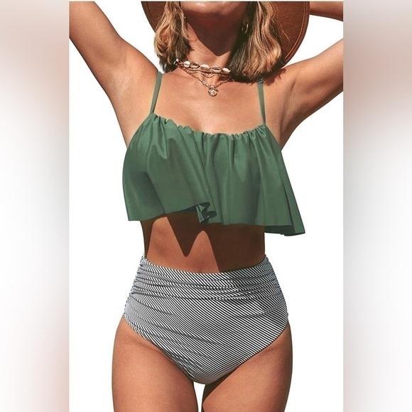 Felnart Other - Felnart Olive Green Women’s High Waisted Ruched Bikini Small New